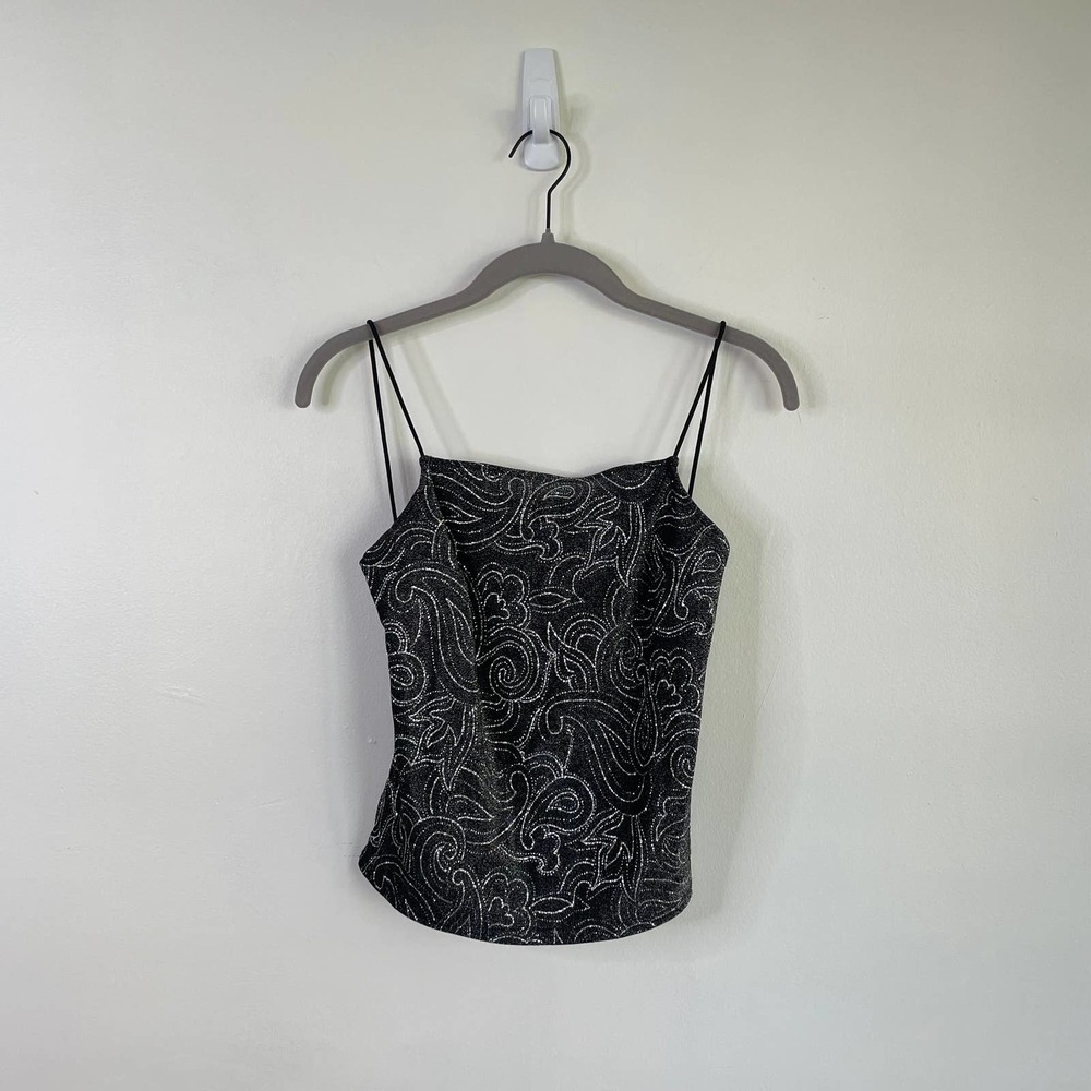Y2K Lowback Spaghetti Strap Black Sparkle Top